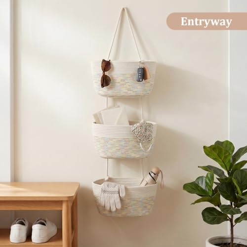 TeoKJ Over the Door Hanging Basket Wall Organizer White&Rainbow Stitching - Image 6