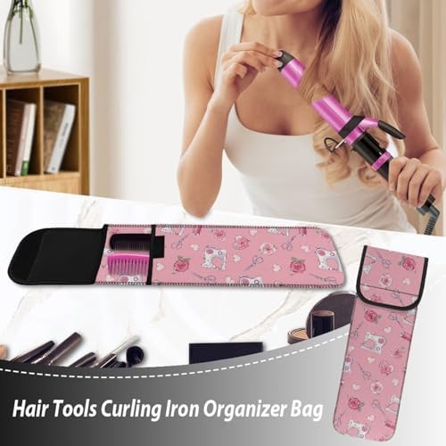ZOUTAIRONG Flat Iron Case Flat Iron Holder for Vanity Curling Iron Bag Heat Resistant Travel Curing Iron Organizers Storage Flat Iron Straightener Hot Tools Travel Bag Blue Flat Iron Case Rabbit Bunny - Image 2