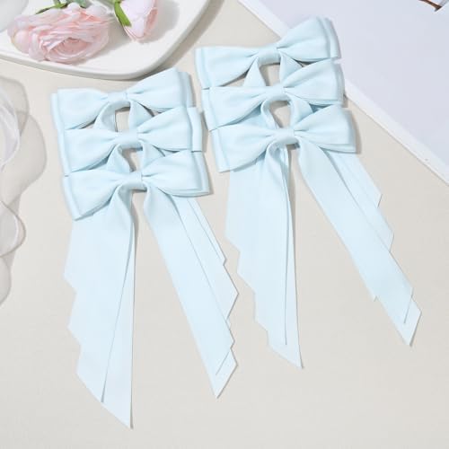 6PCS Blue Hair Bows, Large Ribbon Bow Hair Clips for Girls Women Cute Ponytail Holder Accessories for Toddlers Kids Teens - Image 2