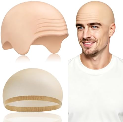 Bald Cap for Adults, Latex Bald Cap with Head Wig Cap Costume Accessory for Halloween Theme Party Supplies by Unknown