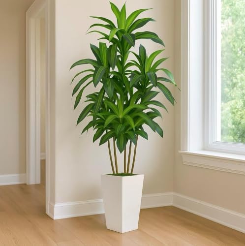 Flydeer 7FT Artificial Dracaena Tree with Tall White Planter, Floor Plant - Image 6