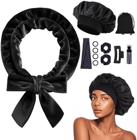 Heatless Curls Overnight Headband, 70'' No Heat Hair Curlers with Hair Bonnet for Sleeping, Light Black by Yampahpa%E2%80%94ShineYourLife