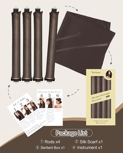 Seritant Heatless Curls Overnight with Satin Head Scarf, Velvet Hair Rollers for Blowout Look, No Heat Curling Rod for Long Thick Hair, Soft Sleep In Flexi Rods - Image 5