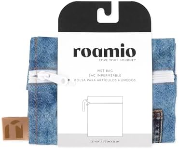 Bumkins Roamio Waterproof Wet Bag for Baby, Travel, Swim Suit, Cloth Diapers, Pump Parts, Pool, Beach, Gym Clothes, Toiletry, Hook to Stroller, Daycare, Zipper Wetdry Packing Pouch, Faux Pocket Denim - Image 6