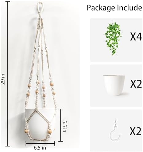 Comtelek 2 Packs Fake Hanging Plant with Pots for Home Decor Artificial Hanging Basket Plants Macrame Plant Hanger with Faux Vines Greenery for Bedroom Bathroom Room Wall Boho Decor Indoor Outdoor - Image 3