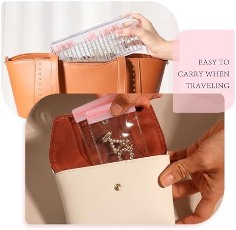 HOMEHIVE Acrylic Jewelry Box Organizer, Clear Jewelry Organizer Holder with 20 Portable Anti Tarnish Jewelry bags, Travel Jewelry Case for Earrings/Rings/Necklaces for Women Girls, Pink - Image 6