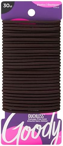 Goody Ouchless Elastic Hair Ties, 30 Ct, Brown, 4MM Rubber Bands, Pain-Free by Goody