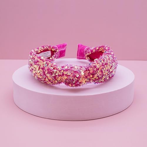 FROG SAC Sequin Knot Headband for Girls, Pink Knotted Hair Bands Accessories for Kids, Sparkly Iridescent Little Girl Headbands, Cute Fashion Hairbands for Tweens Stocking Stuffers for Children - Image 2