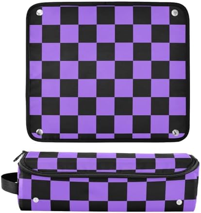 Checkerboard Black Purple Plaid Hair Tools Travel Bag Travel Organizer Pouch with Heat Resistant Mat Portable Carrying Case for Flat Irons Curling Iron Hair Dryer - Image 3