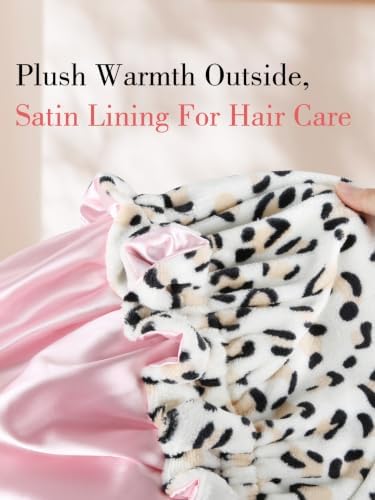 Plush Satin Bonnet for Sleeping with Bow, Cozy Winter Bonnet - Image 2