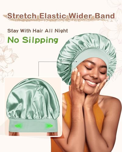 BONNET QUEEN Silk Bonnet for Sleeping Women Satin Bonnet Hair Wrap with Elastic Wide Band Sleep Cap for Curly Hair Night Cap - Image 5