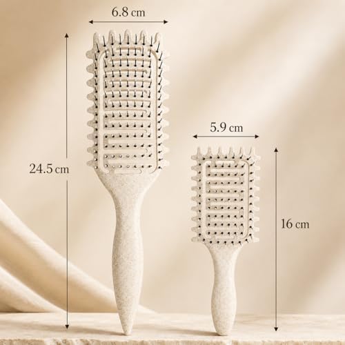 Curl Defining Brush for Curly Hair, Vented Detangling Hair Brush for Wet and Dry Styling, Curved Brush for Shaping and Smoothing Curl Clumps, Lightweight Hair Brush (2Pcs Beige) - Image 3