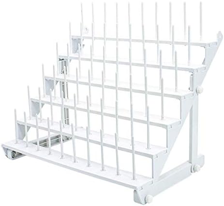 Sew Tech Thread Rack for 60 Spools or 30 Cones, Wall Mounted Large Thread Holder with Long Pegs, Bright White Plastic Thread Stand for Embroidery Serger Sewing Thread Storage and Hair Braiding by SewTech