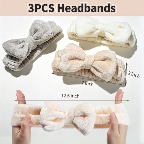 LEOBRO Spa Headbands, Makeup Headbands for Washing Face, Khaki/White/Gray - Image 2