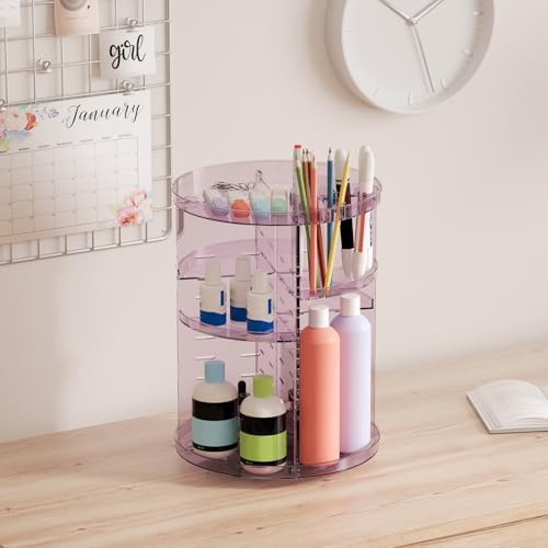 Rotating Makeup Organizer, DIY 8 Adjustable Layers Spinning Skincare Storage, Cosmetic Display Case with Brush Holder and Perfume Tray, Multi-Function Vanity Bathroom Countertop Organizer Clear Purple - Image 7