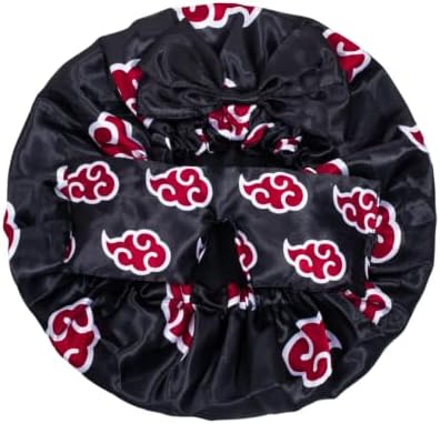 Red Cloud Satin Sleeping Mask Bonnet, Anime-Inspired Sleep Cap with Attached Eye Mask, Soft Silky Hair Cover for Women and Men - Image 5