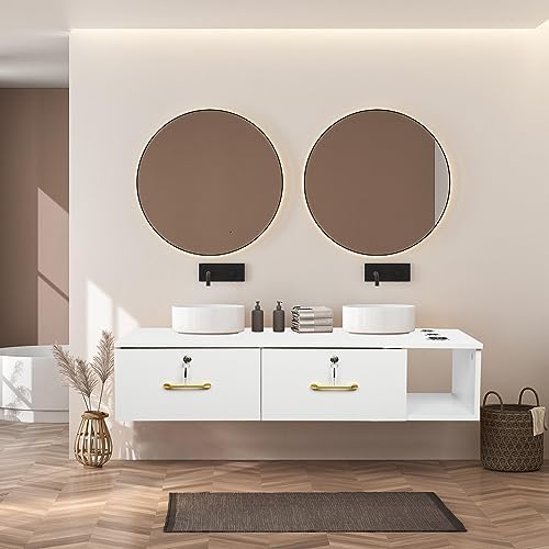 Wall Mount Styling Station, Locking 2 Drawers Storage Beauty Salon Equipment, Barber Station for Hair Stylist, 3 Hair Dryer Holes, White, 41.34 x 14.76 x 8.86 Inches - Image 5