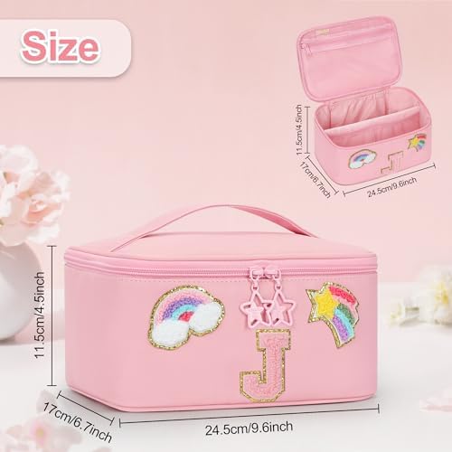 OCHEAL Initial Makeup Bag,Pink Travel Makeup Organizer Case Beauty Toiletry Cosmetic Bag with Rainbow, Trendy Stuff Personalized Gifts for Women and Girls-J - Image 5