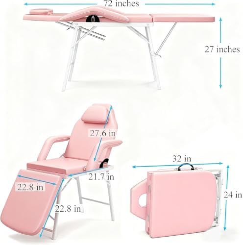 Portable Tattoo Chair, Foldable 73" Spa Facial Bed with Carry Bag, Pink - Image 2