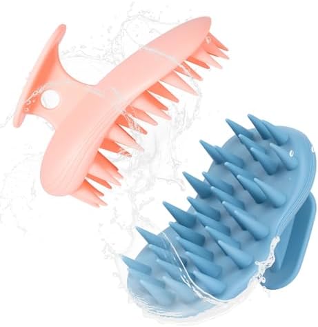 2pcs Shampoo Brush Hair Scalp Massager,100% Silicone Scalp Scrubber,Scalp Exfoliator for Stress Relax Hair Growth(Blue+Orange) by Unknown