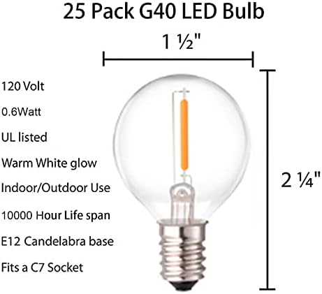 G40 LED Replacement Bulbs, 2700K Warm White, E12 Base, 25PK - Image 2