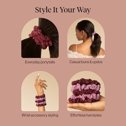Kitsch Ruched Lace Hair Scrunchies For Women – Cherry Lacquer & Dusty Pink - Image 7