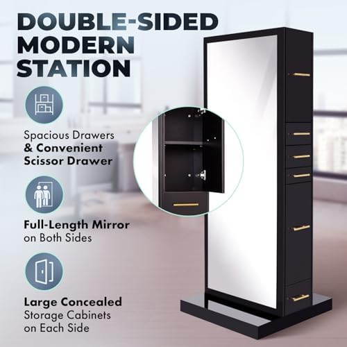 Buy-Rite Modena Double-Sided Salon Styling Station Gloss Black - Image 3