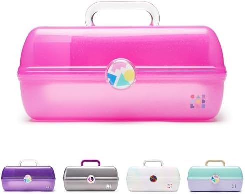 Caboodles On-The-Go Girl Makeup Box, Hot Pink Sparkle, Hard Plastic Makeup Organizer Box, Built-In Mirror, Secure Latch for Safe Travel, Spacious Storage for Large Items by Caboodles