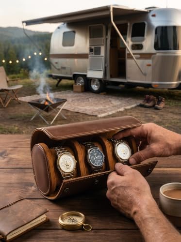 MR.OKAY 3 Watch Travel Case- Classic Leather Watch Case With Superb Texture.Portable Watch Roll Or Organizer For Storage And Display. Best Travel Gift for Men,All Handcrafted By Artisans. - Image 5