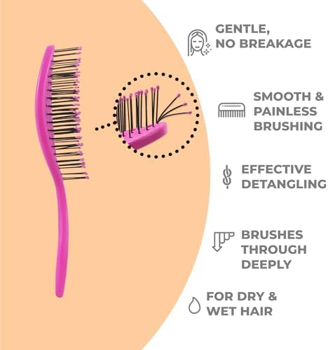 Ninabella Mini Detangler Brush - Small No Tangle Hair Brush for Purse and Travel - Hairbrush for Fine, Thick and Long Hair, Wet and Dry - Hot Pink - Image 2