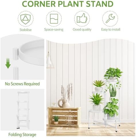 5 Tier Large Plant Stand Indoor Outdoor, 10 In Wide Tray, White - Image 4