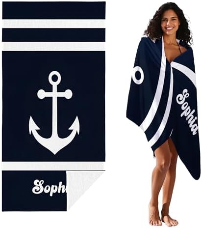 JML Personalized Beach Towel with Name, Custom Anchor Beach Towel, Customized Microfiber Pool Towel, Quick Dry & Absorbent Swim Towel for Adult,Anniversary, Birthday, Summer Holiday,Vacation - Image 2