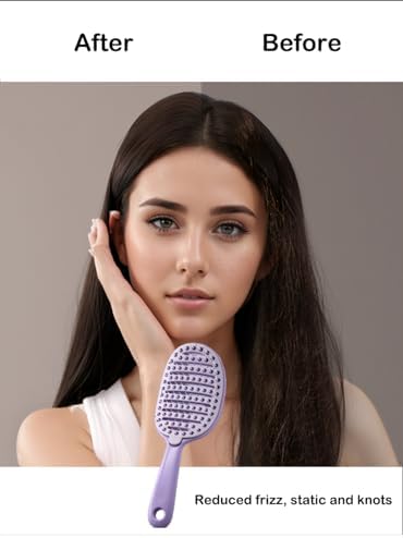Self Cleaning Hair Brush, Easy Clean Vented Detangling Brush (Purple) - Image 5