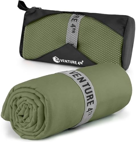 VENTURE 4TH Quick Dry Microfiber Towel for Camping & Gym -Army Green Medium by VENTURE4TH