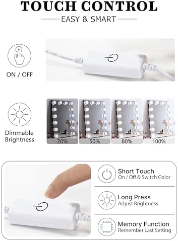 Waneway 14 Bulb Vanity Lights for Mirror, Plug-in Power Adapter & Touch Dimmer, 6,000K, 1350 Lumens (Mirror Not Included) - Image 4
