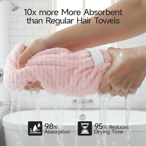 2-Pack Women's Microfiber Hair Towel Wrap: 50% Faster Drying, Ultra - Absorbent & Anti - Frizz for Long and Curly Hair! 40x11 Inches Oversized, Lightweight for Travel, Gym, Spa & Home Use - Image 2