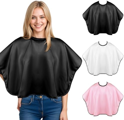 3PCS Makeup Capes Waterproof Medium Length Barber Cape，Salon Cape with Adjustable Neckline for Makeup Artist Hair Salon (Black, White and Pink) - Image 7