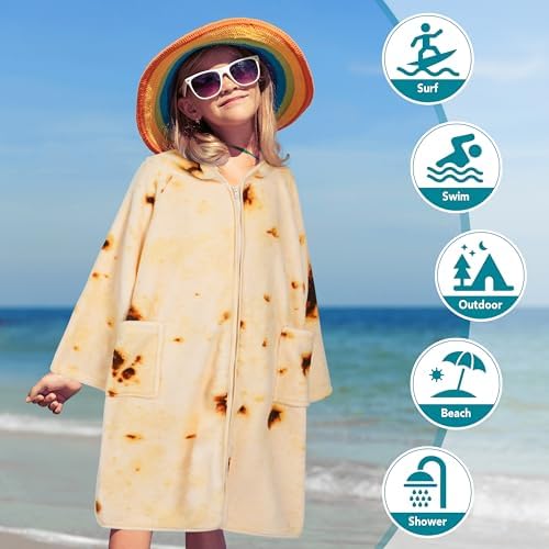 SUN CUBE Kids Hooded Towel Robe, Zip-Up Fleece Swim Cover Up, Ages 7-12 - Image 5