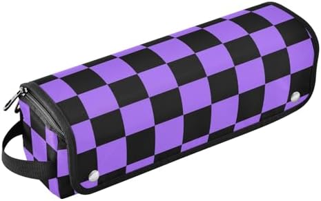 Checkerboard Black Purple Plaid Hair Tools Travel Bag Travel Organizer Pouch with Heat Resistant Mat Portable Carrying Case for Flat Irons Curling Iron Hair Dryer by PJXTH