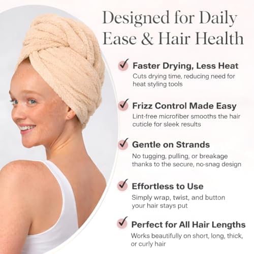Luxury Microfiber Hair Towel Wrap for Women - Quick Dry, Super Absorbent Hair Turban, Soft & Lightweight Anti-Frizz Towel for Long, Thick & Curly Hair (Nude, 48" × 24") - Image 3