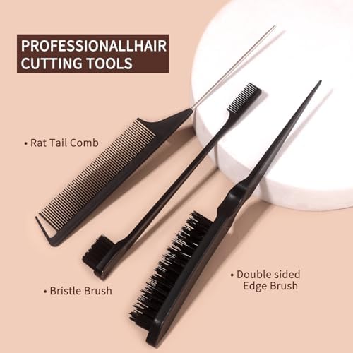 5pcs/Set Boar Bristle Slick Back Hair Brush & Comb Set - Edge Control Styling Kit for Slick Back, Teasing, Smoothing, Detangling, and Adding Volume - Suitable for Curly, Normal, and Wavy Hair Types - Image 3