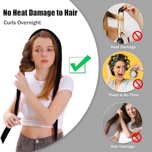 Heatless Velvet Hair Curlers to Sleep in Heatless Curling Rod Headband For Long Hair Overnight No Heat Curls for Women Long Hair Waves - 6 Pieces Set (Black) - Image 4