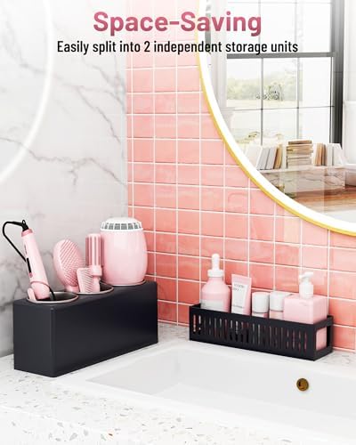 Hair Tool Organizer, Detachable Hair Dryer Holder with 3 Stainless Steel Cups, Wall Mounted Bathroom Organizers and Storage for Accessories, Curling Irons, Straighteners, Toiletries, Makeup - Image 6