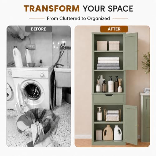 Walsunny Tall Bathroom Storage Cabinet with 6 Adjustable Shelves, Green - Image 5
