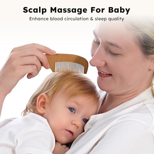 Yoofoss 4 Piece Baby Hair Brush and Comb Set, Wooden Baby Hair Brush with Natural Ultra Soft Goat Hair, Baby Comb Set for Boy, Girl - Walnut - Image 5
