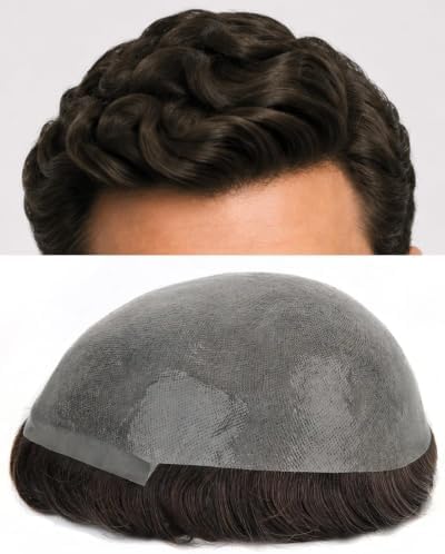 0.08mm Thin Skin Men Toupee Human Hair, #4 Light Brown by TOPUNIQUE