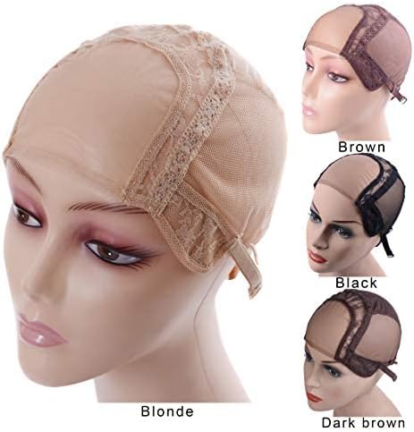 YANTAISIYU 4X4 Inch U Part Swiss Lace Wig Cap for Making Wigs with Adjustable Straps on the Back Glueless Hairnets (Blonde S) - Image 4