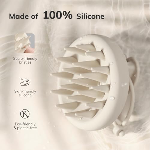 Sndyi Silicone Scalp Massager Shampoo Brush, Hair Scrubber with Soft Silicone Bristles, Scalp Scrubber/Exfoliator for Dandruff Removal, Wet Dry Scalp Brush for Hair Growth & Scalp Care, Oatmeal - Image 2