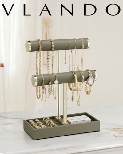 VLANDO Jewelry Organizer, 2 Tier Jewelry Bracelet Necklace Holder with Tray - Image 7