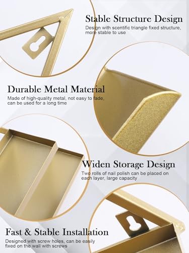 EBANKU 6PCS Nail Polish Racks 5 Tiers Nail Polish Shelf for Wall Triangular Display Rack Cosmetic Display Cases Lipstick Perfume Wall Shelf Essential Oil Organizers for Home Spa Nail Salon Shop(Gold) - Image 4